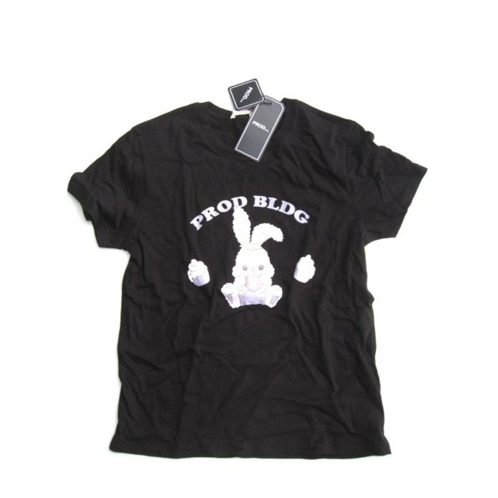 Prod Bldg Black T-Shirt Rabbit Cup Cakes Heart Graphic NWT S